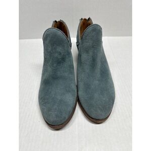 Frye Blue Suede Carson Shootie Ankle Bootie Almond Toe Back Zip Women's Size 7M